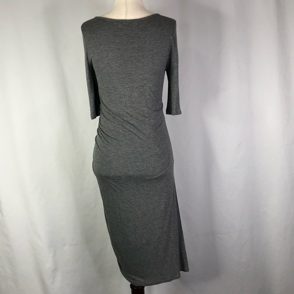 Banana Republic bodycon dress grey ruched side elbow sleeves deep scoop neck S - Picture 4 of 10